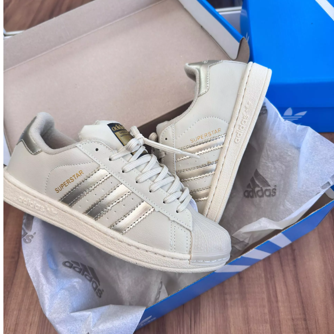 Tênis Adidas Super Star Off White Ouro