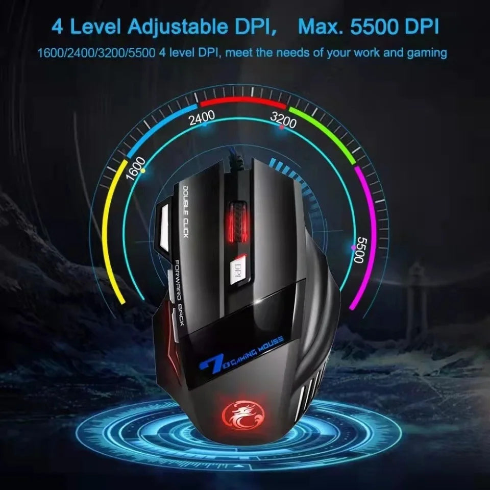 Mouse Gamer com Fio X7 – LED RGB, 3200 DPI, 7 Botões Programáveis, USB