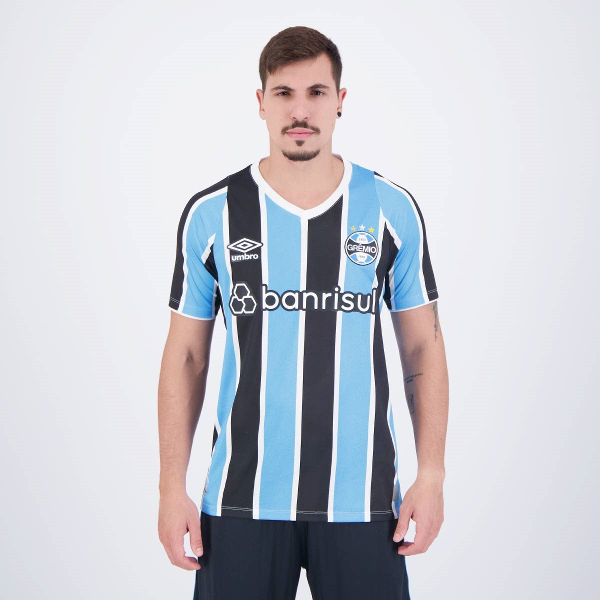 Camisa Grêmio I 24/25 Torcedor Masculina Branco+Preto+Azul