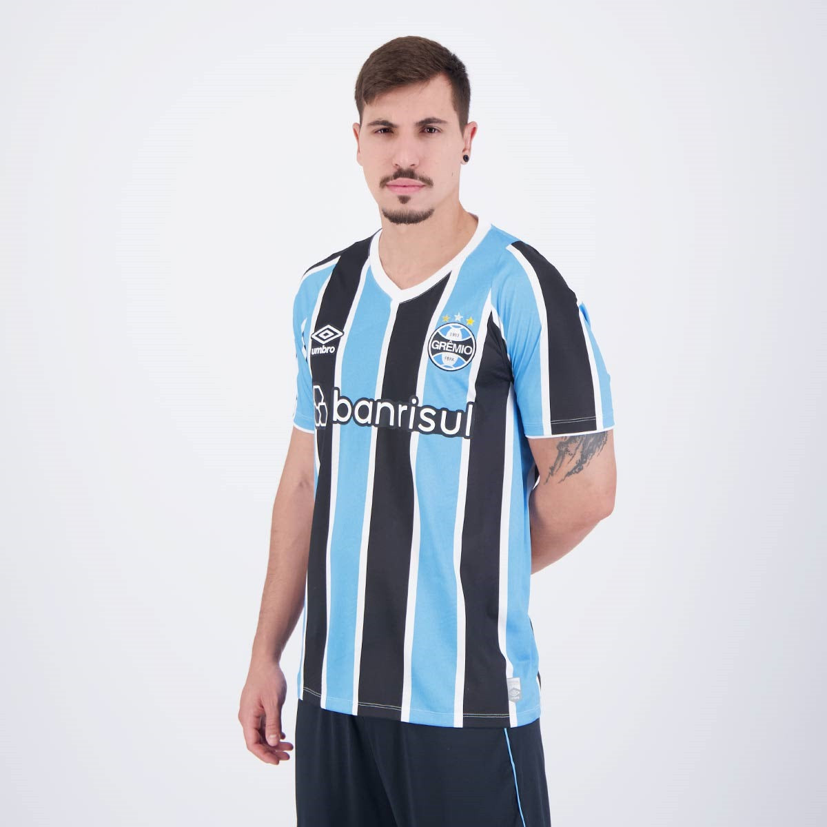 Camisa Grêmio I 24/25 Torcedor Masculina Branco+Preto+Azul