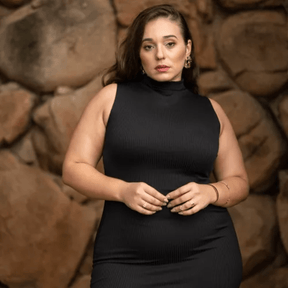 Vestido Ribana Plus Size Gola Alta Moda Feminina Ousada Tendência