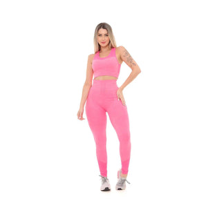 Conjunto Fitness Feminino - Shorts, Top e Legging Rosa