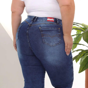 Calça Jeans Skinny Azul Escuro Feminina Plus Size