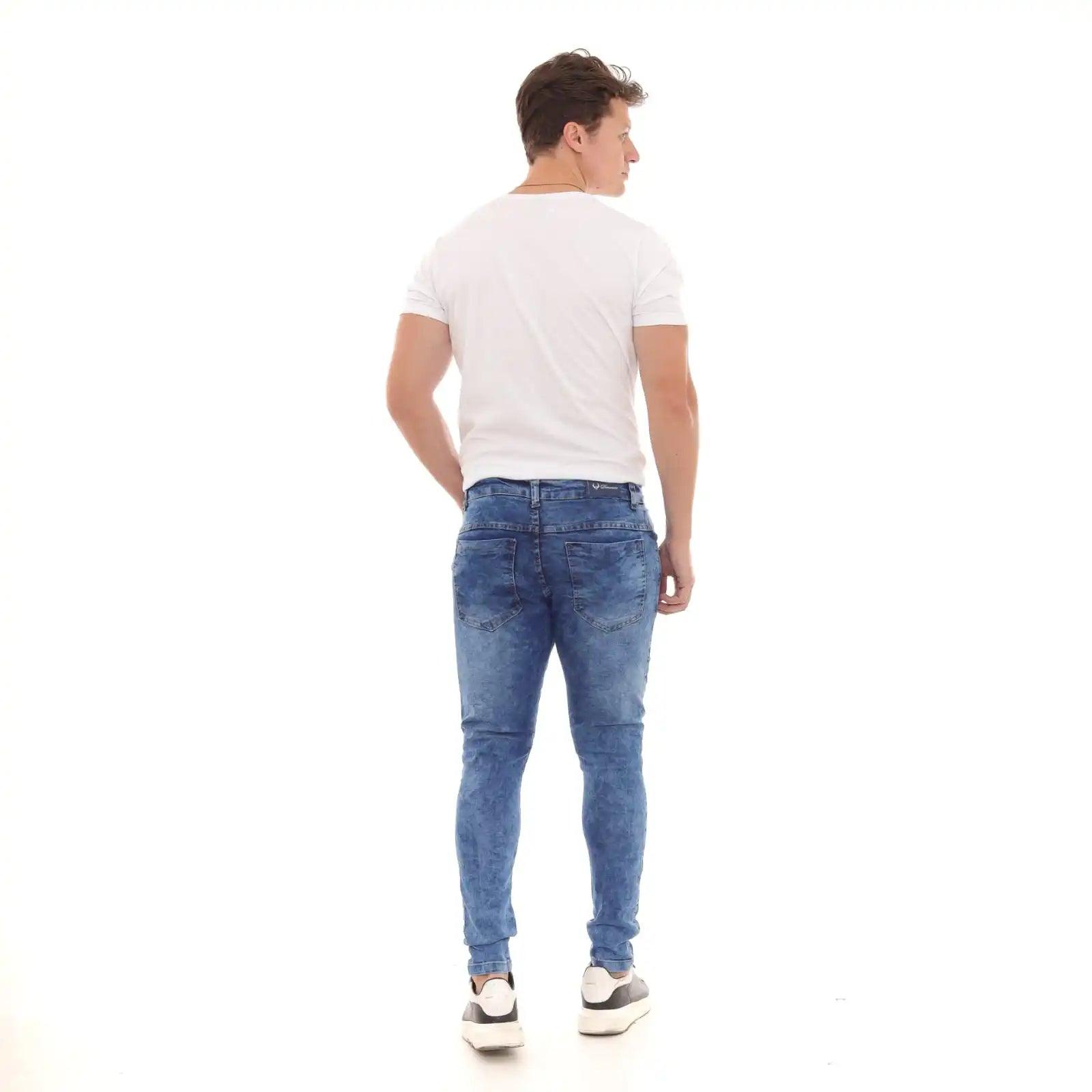 Calça Jeans Super Skinny Masculina Lavagem Azul Marmorizado – Milaa