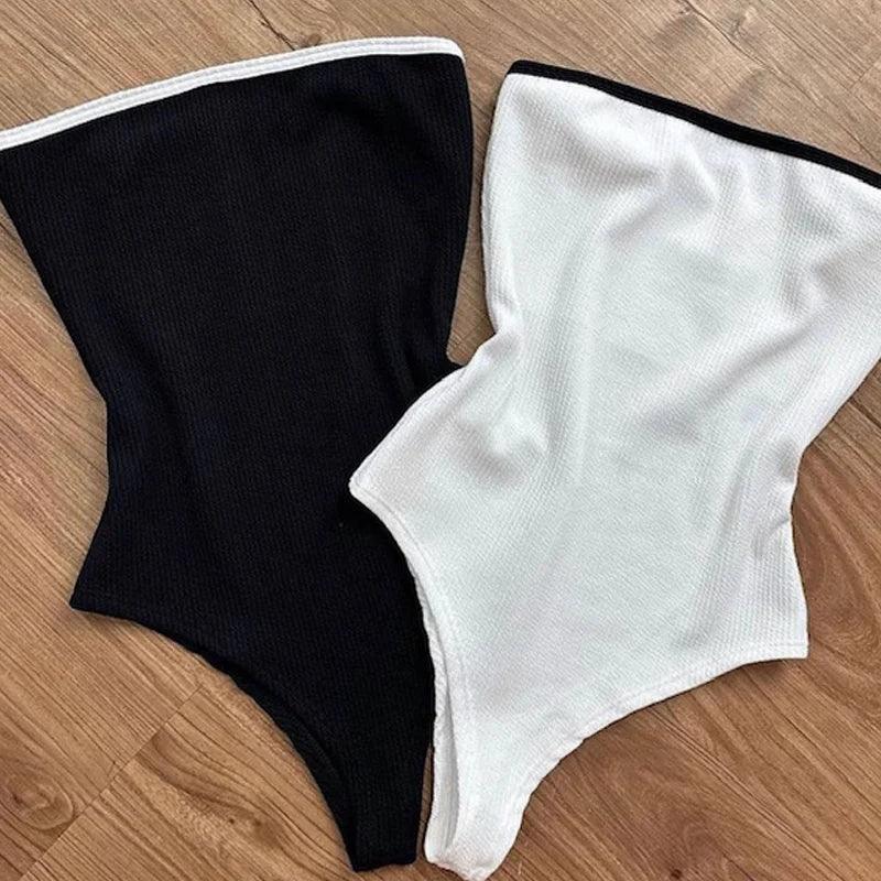 Body Feminino Tomara que Caia Bicolor Preto e Branco - Verão 2024