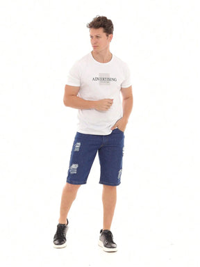 Título: Shorts Jeans Masculino com Detalhes Desgastados