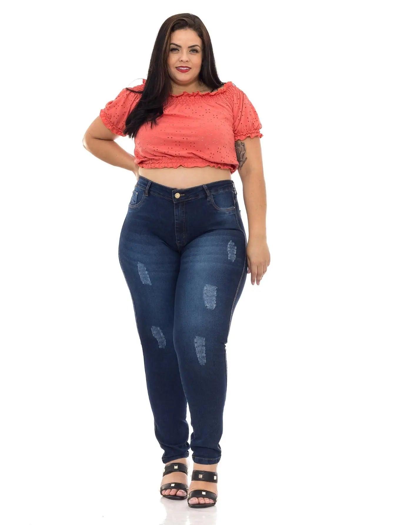 Calça Jeans Skinny Plus Size com Cinta Lipo e Cintura Alta – Milaa