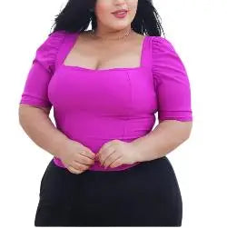 Cropped Feminino Plus Size Manga Curta Bufante