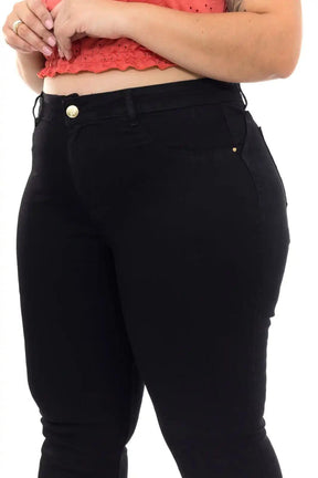 Calça Skinny Feminina Plus Size Preta com Cintura Alta