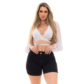 Bermuda Shorts Feminina Cintura Alta com Barra Dobrada