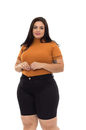 Bermuda Pedal Plus Size Feminina Preta - Cintura Alta