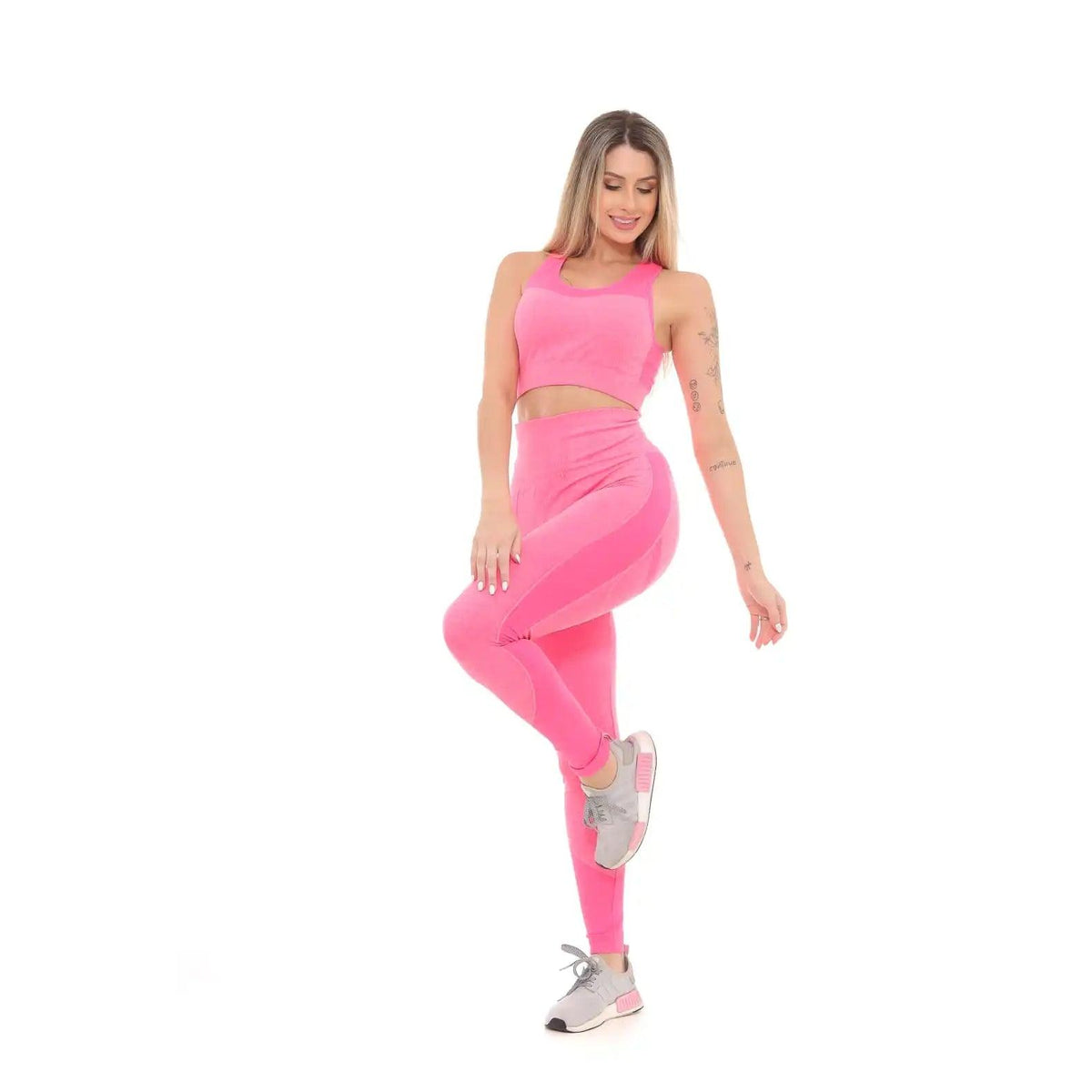 Calça Legging Fitness Feminina Rosa Cintura Alta