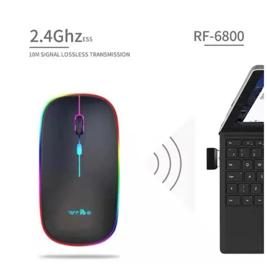 Mouse Sem Fio Recarregável com LED RGB