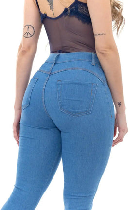 Calça Jeans Skinny Azul Claro Délavé com Cintura Alta - Milaa