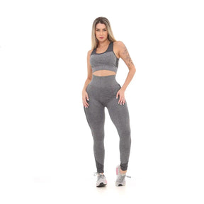 Calça Legging Fitness Feminina Cintura Alta Cinza com Preto - Milaa