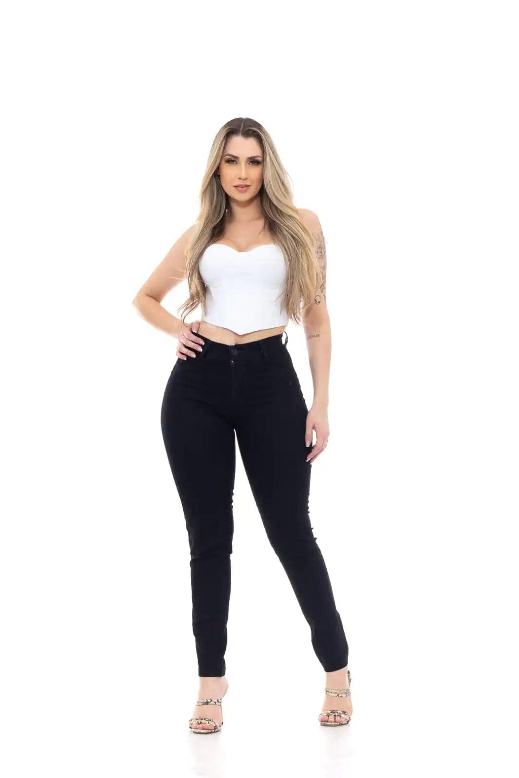 Calça Sarja Skinny Cintura Alta Preto Básico