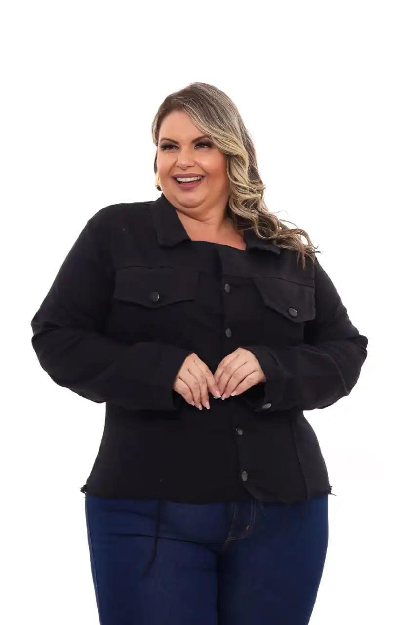 Jaqueta Jeans Feminina Plus Size Preto