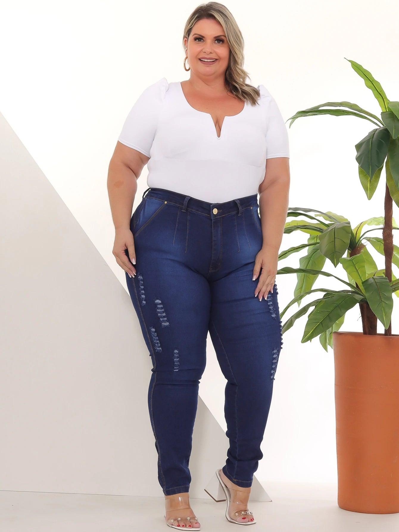 Calça Jeans Skinny Plus Size com Cinta Lipo Modeladora – Milaa