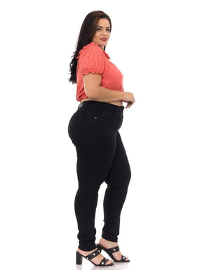 Calça Skinny Feminina Plus Size Preta com Cintura Alta