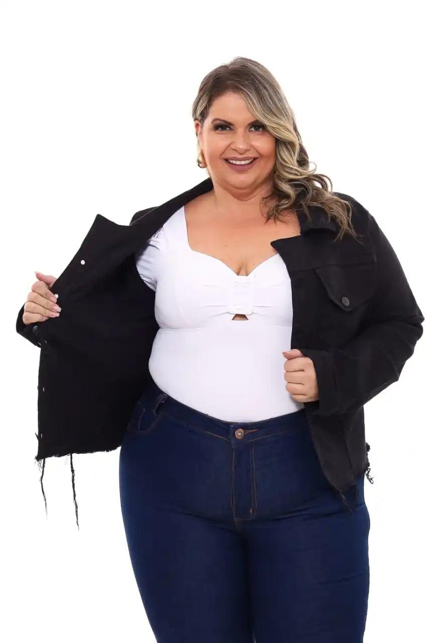 Jaqueta Jeans Feminina Plus Size Preto