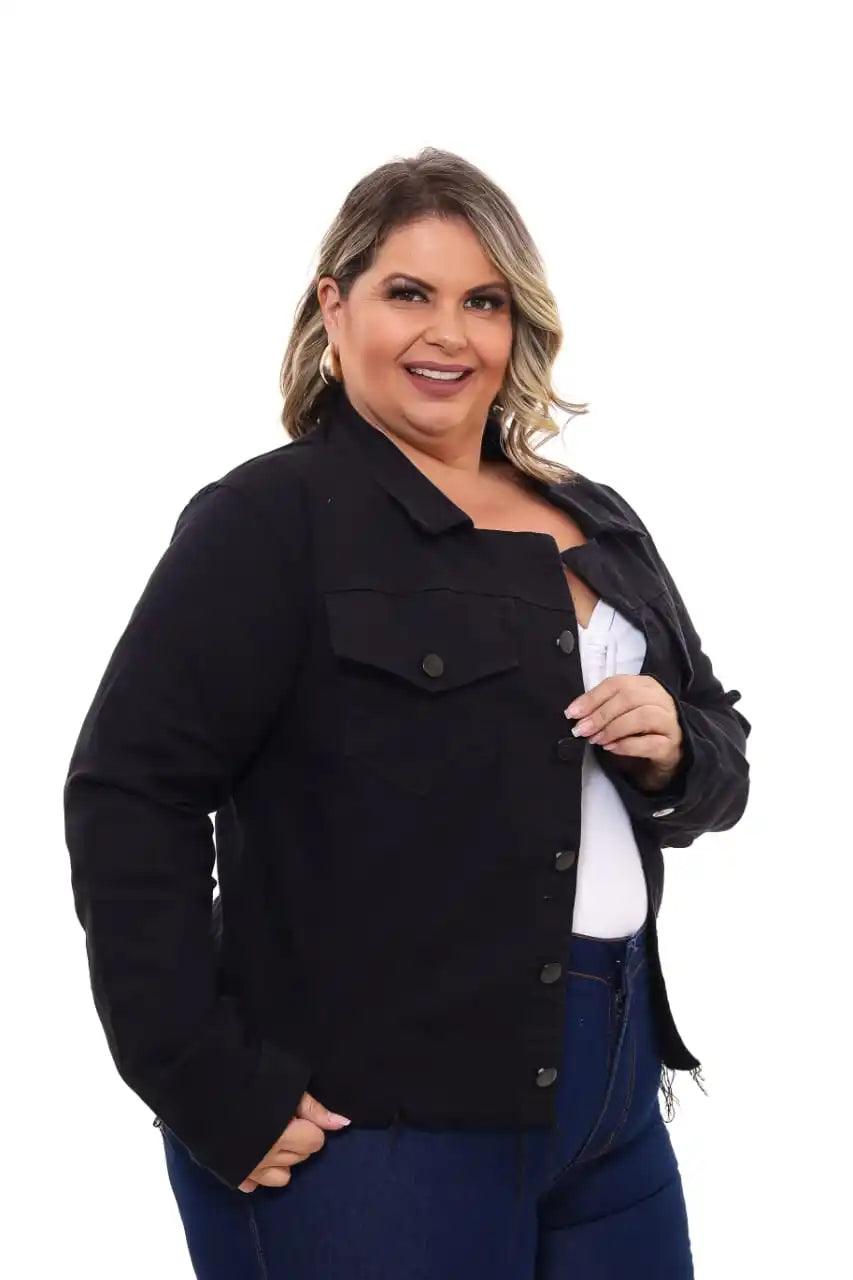 Jaqueta Jeans Feminina Plus Size Preto