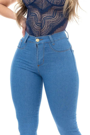 Calça Jeans Skinny Azul Claro Délavé com Cintura Alta - Milaa