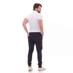 Calça Jogger Masculina Cargo Preta Com Bolsos e Cordão Ajustável