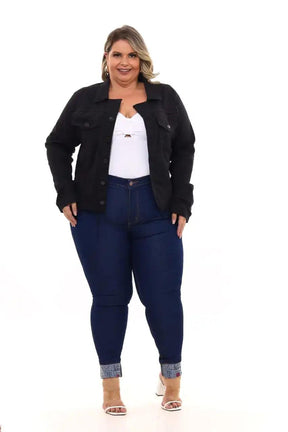 Jaqueta Jeans Feminina Plus Size Preto