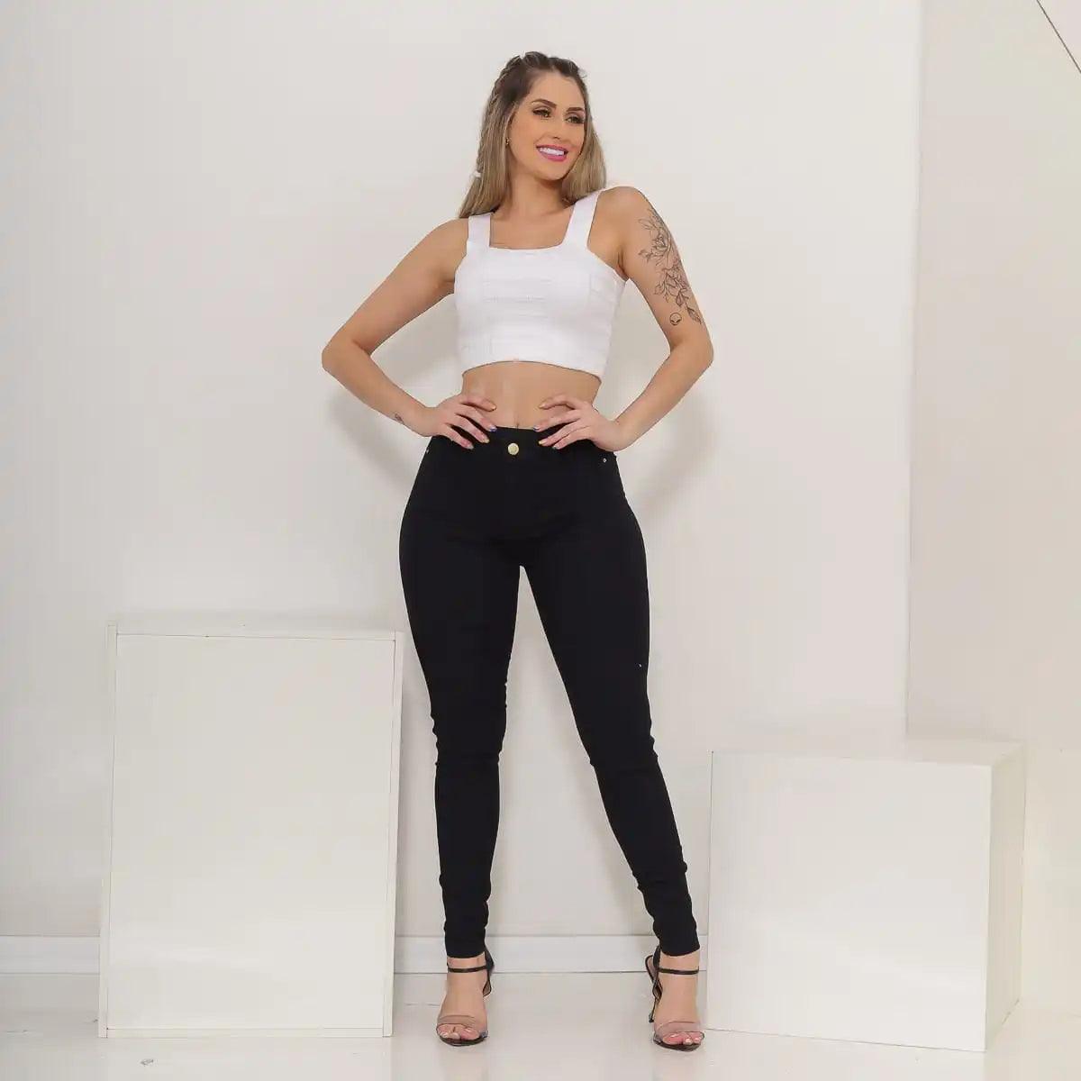 Calça Sarja Feminina com Cinta Lipo Preta