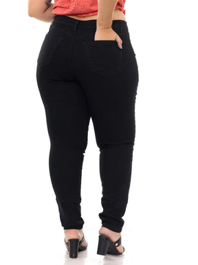 Calça Skinny Feminina Plus Size Preta com Cintura Alta