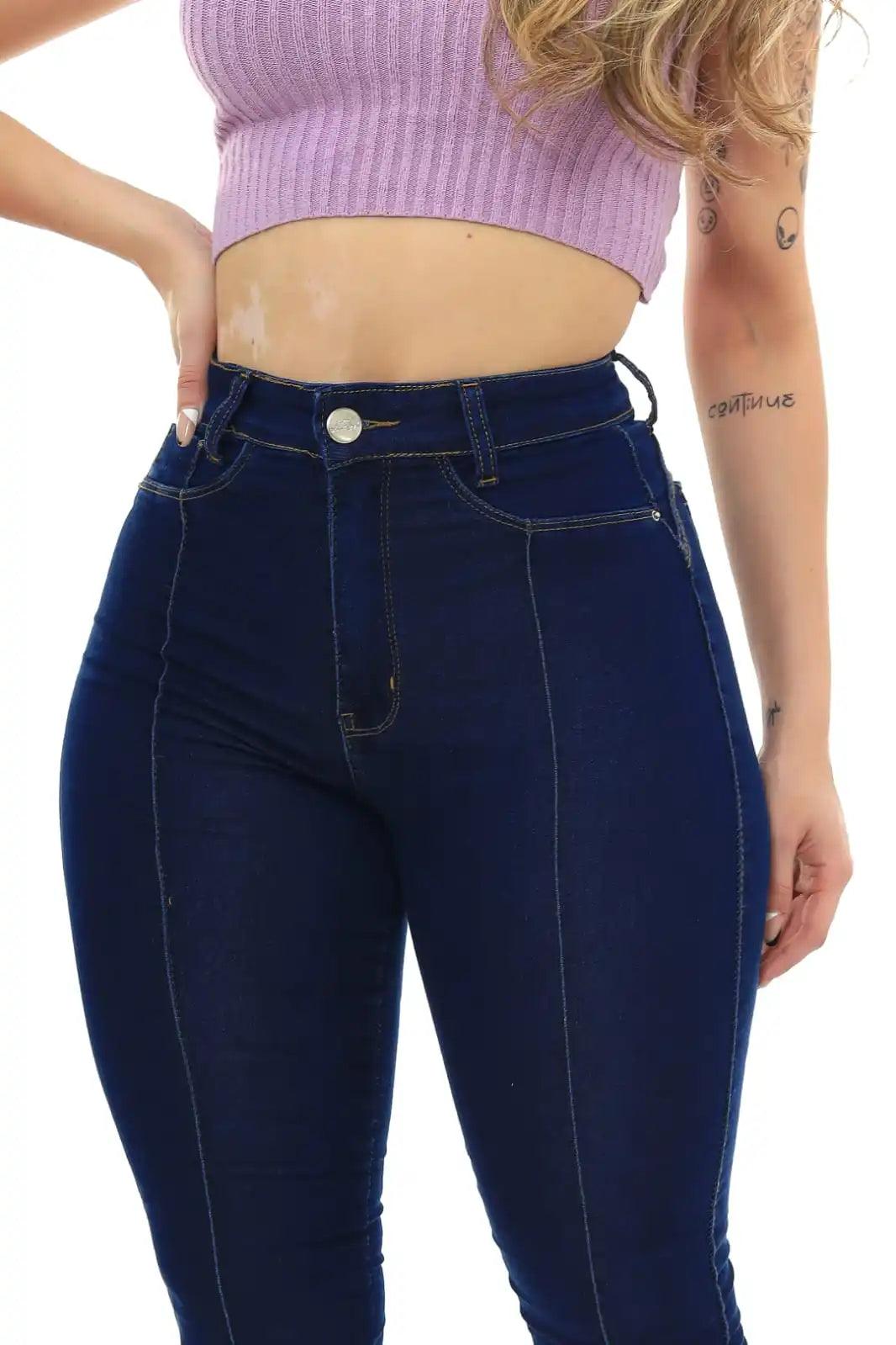 Calça Jeans Feminina Skinny Azul com Nervuras - Milaa