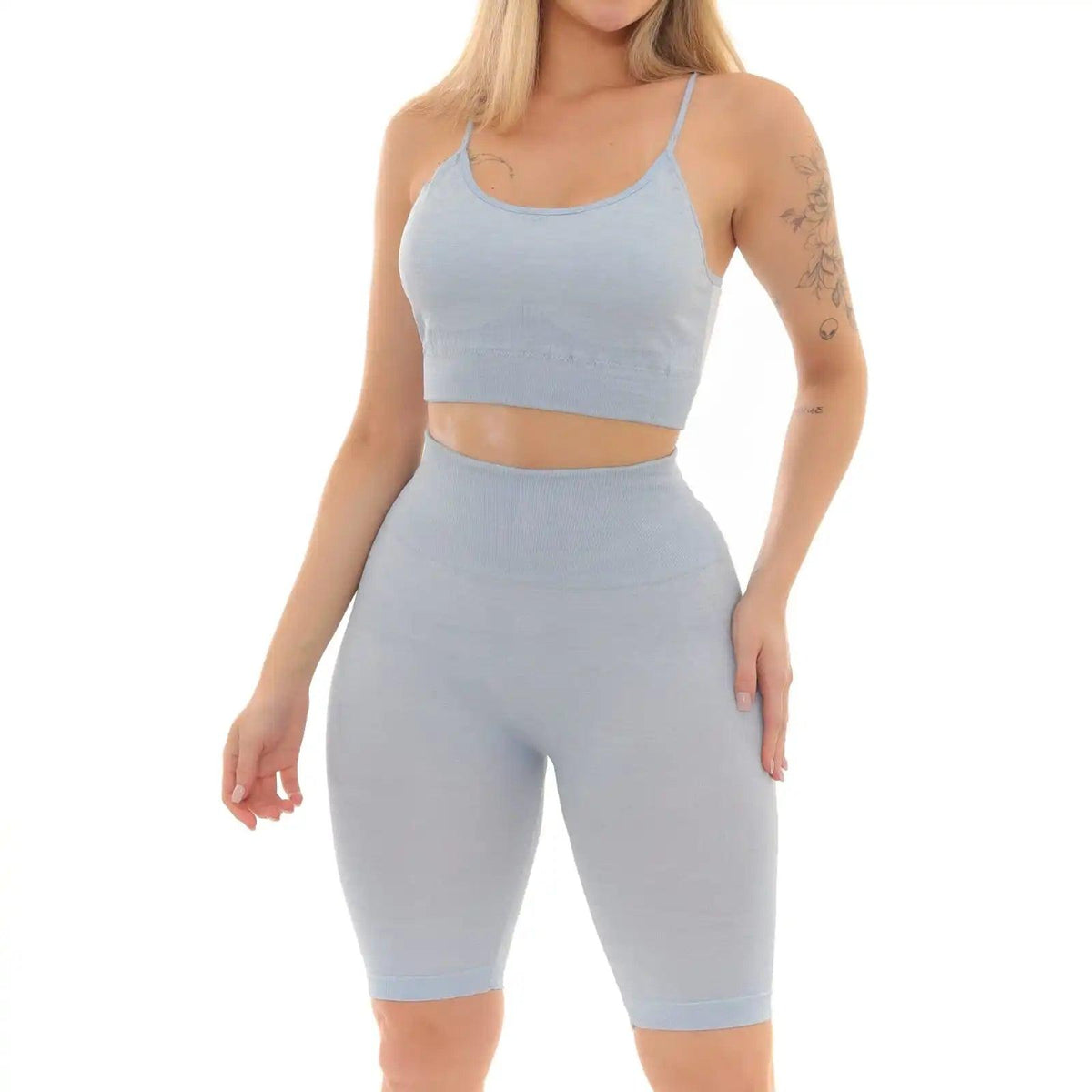 Conjunto Fitness Feminino - Top e Bermuda Azul Claro