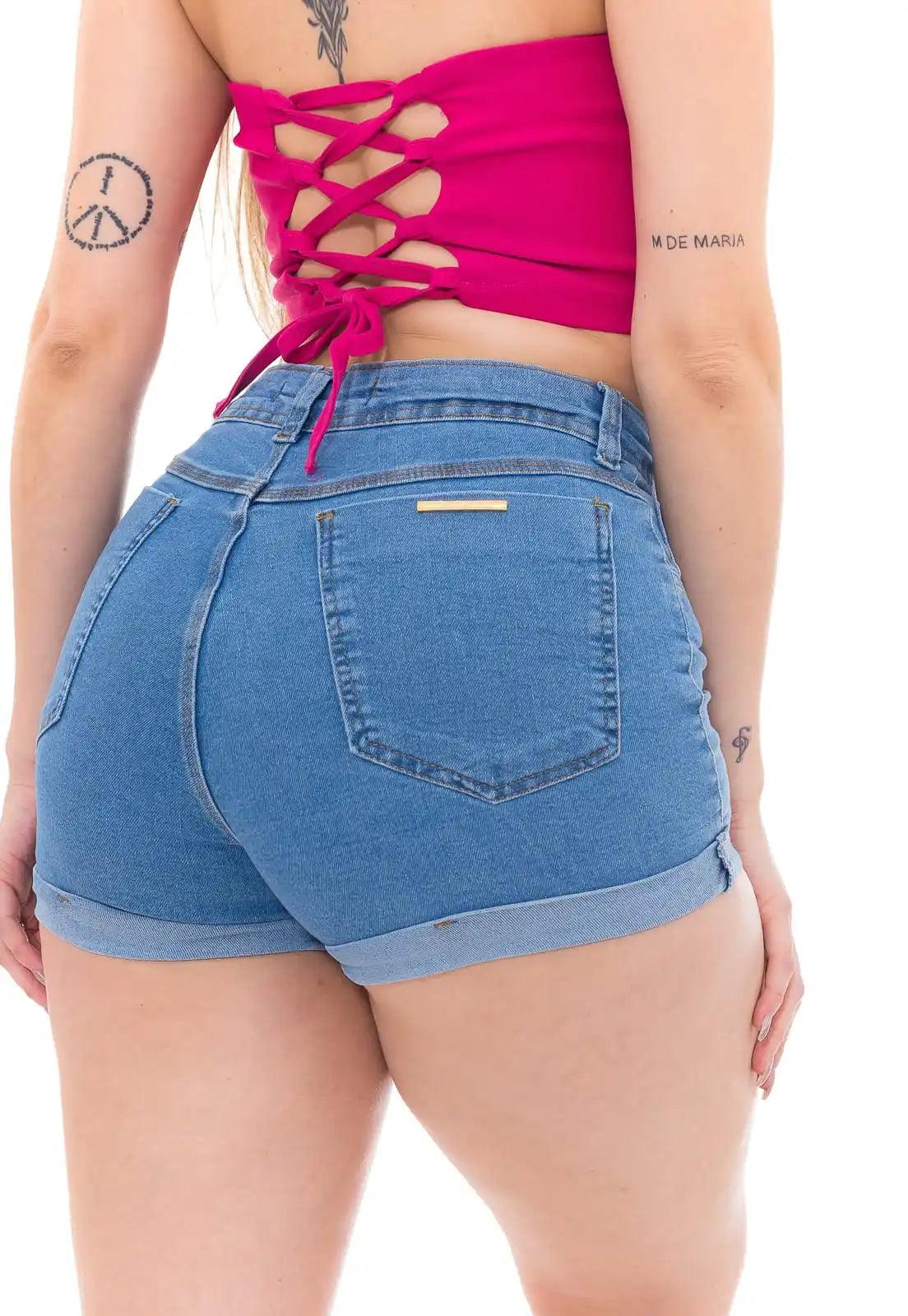 Shorts Jeans Feminino com Detalhe na Barra Dobrada - Modelagem Skinny