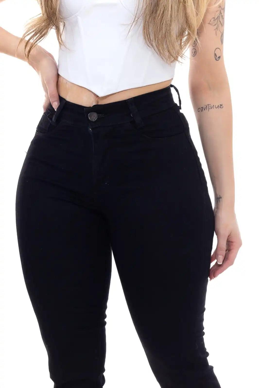 Calça Sarja Skinny Cintura Alta Preto Básico