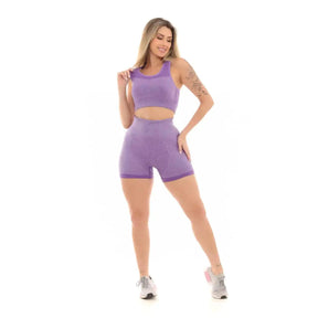 Conjunto Fitness Top e Bermuda Cintura Alta Roxo