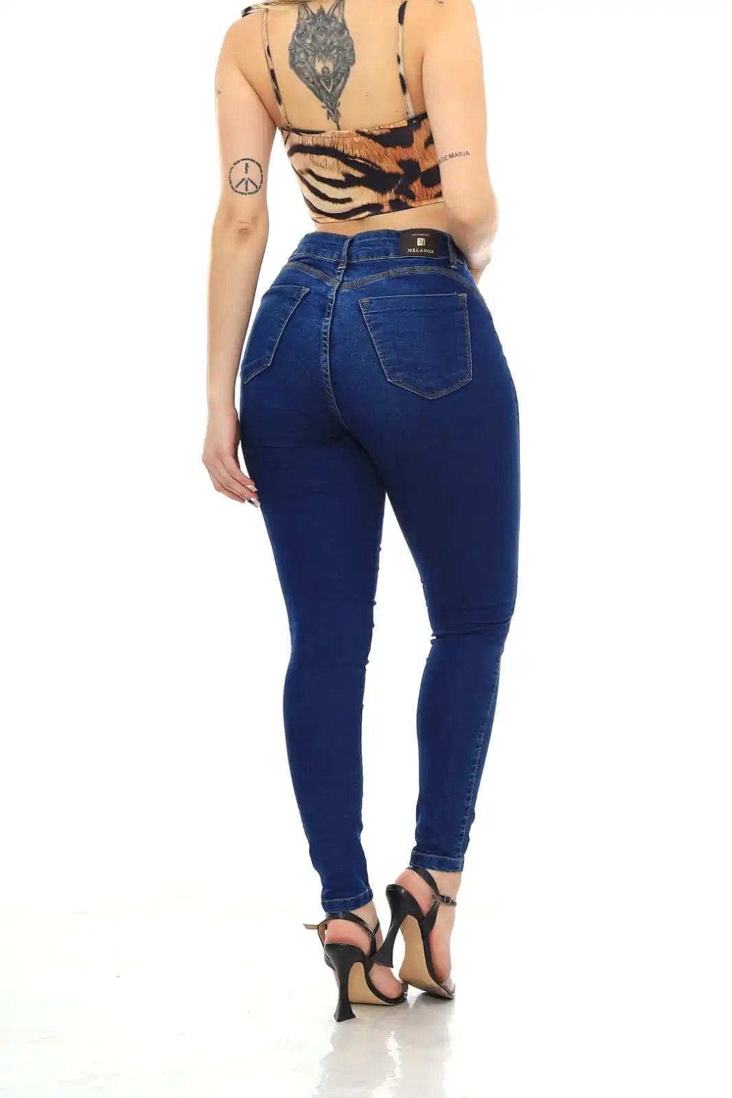 Calça Jeans Feminina Skinny Azul com Detalhes Desfiados