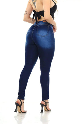 Calça Jeans Skinny Azul com Puídos e Cintura Alta - Milaa