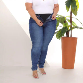 Calça Jeans Skinny Azul Escuro Feminina Plus Size