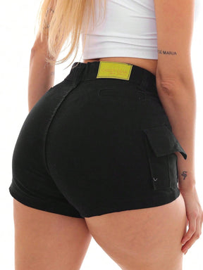 Shorts Cargo Feminino Preto - Fashion Trend com Barra