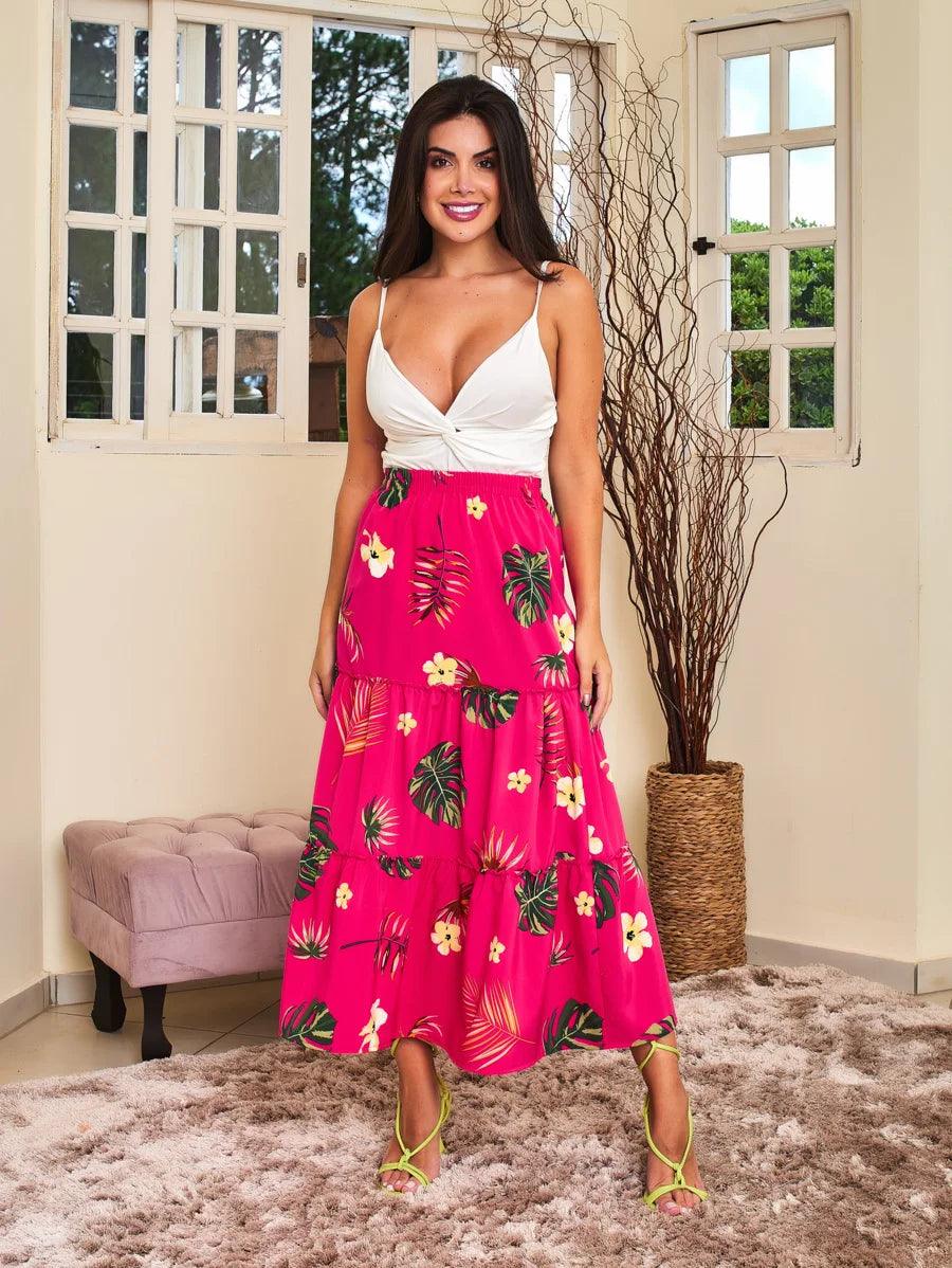 Saia Longa Estampada Floral Feminina