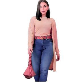 Kit Blusa de Suede e Cardigan Feminino Manga Longa