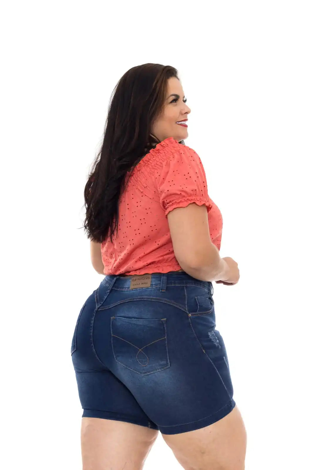 Bermuda Jeans Feminina Plus Size Cintura Alta Azul Escuro