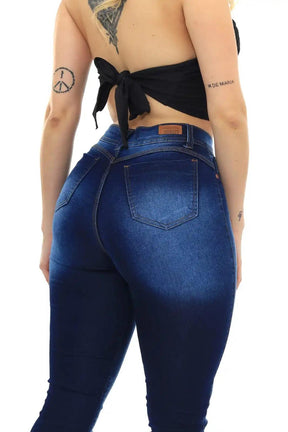 Calça Jeans Skinny Azul com Puídos e Cintura Alta - Milaa