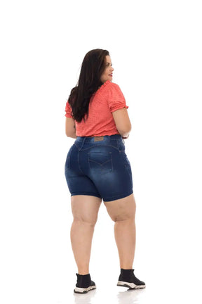 Bermuda Jeans Feminina Plus Size Cintura Alta Azul Escuro