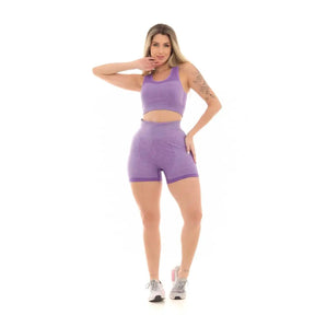 Conjunto Fitness Top e Bermuda Cintura Alta Roxo