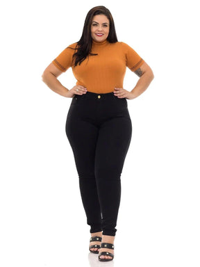 Calça Skinny Plus Size Preta com Cinta Modeladora