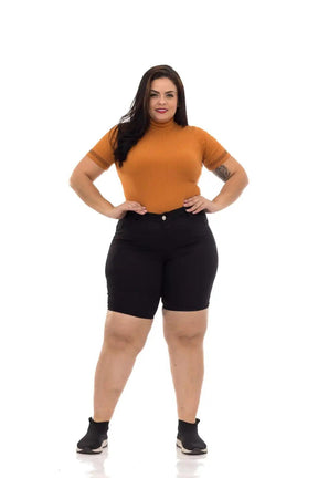 Bermuda Pedal Plus Size Feminina Preta - Cintura Alta