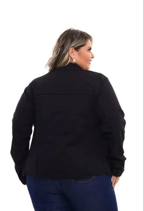 Jaqueta Jeans Feminina Plus Size Preto