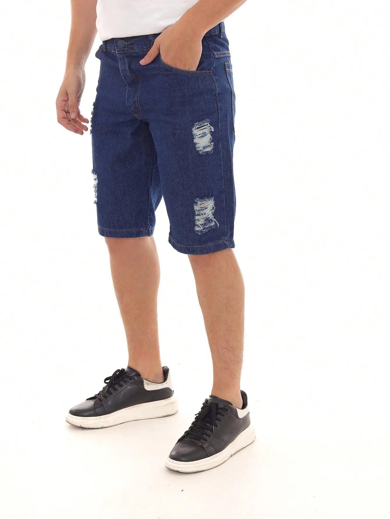 Título: Shorts Jeans Masculino com Detalhes Desgastados