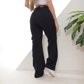 Calça Cargo Feminina Wide Leg Preto